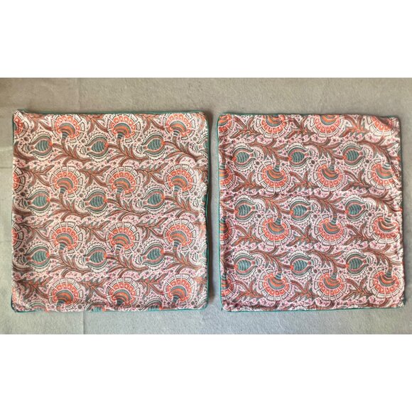 Roberta Roller Rabbit Floral Pillow Covers Pair 22" X 21.75" Orange Green Cream - Picture 1 of 9
